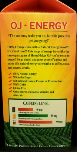 HomeMaker Premium OJ+Energy Caffeine content